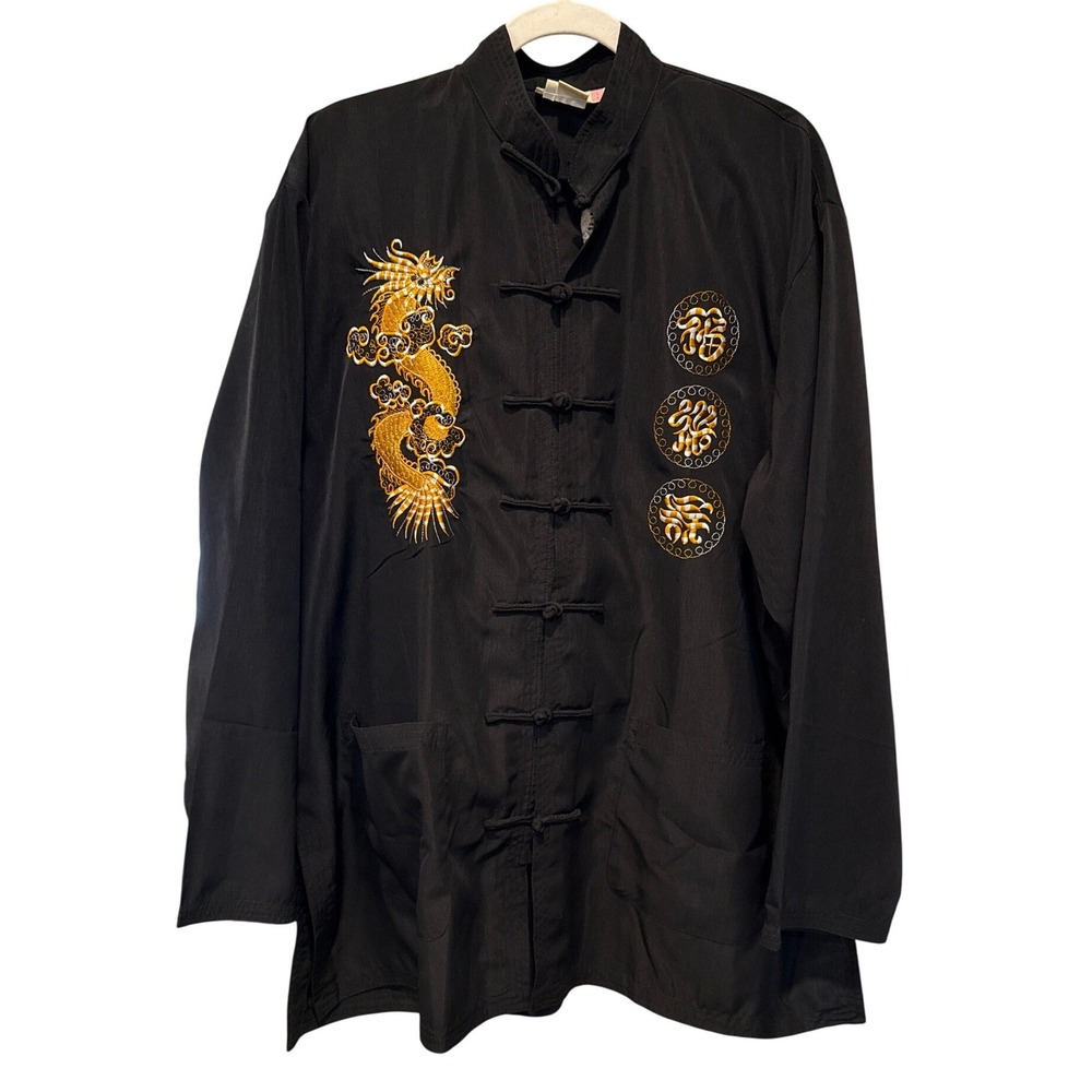 Health Kimono Jacket Embroidered Dragon Chinese Frog Closure Y2K Streetwear XL